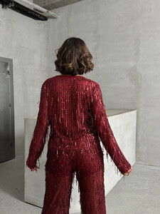 Topshow Burgundy Sequin Palet Wholesale Blouse #5