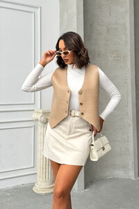 Topshow Light Stone Leather Buttoned Wholesale Vest #3