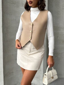 Topshow Light Stone Leather Buttoned Wholesale Vest #5