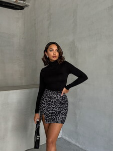 Topshow Gray Leopard Leopard Printed Cashmere Wholesale Skirt #2