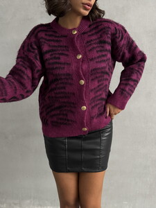 Topshow Plum Soft Textured Patterned Knitwear Cardigan | K-171 #4