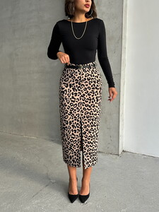 Topshow Stone Black Leopard Printed Wholesale Skirt #3