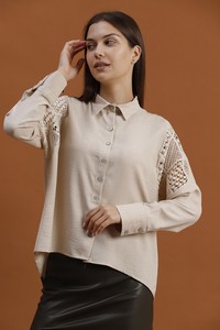 Topshow Stone Lace Detailed Linen Wholesale Shirts #2