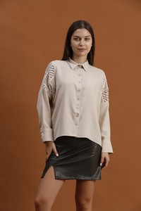 Topshow Stone Lace Detailed Linen Wholesale Shirts #3