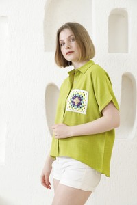 Peanut green flower pocket shirt #4