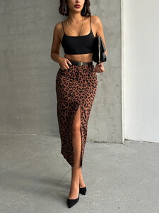 Topshow Coffee Black Leopard Printed Wholesale Skirt #4