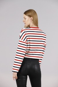 Topshow Cream Striped Crew Neck Wholesale Sweat #5