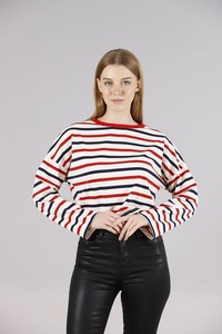 Topshow Cream Striped Crew Neck Wholesale Sweat #3