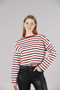 Topshow Cream Striped Crew Neck Wholesale Sweat #4