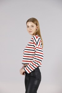 Topshow Cream Striped Crew Neck Wholesale Sweat #2