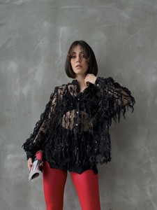 Topshow Black Punatiye Fringed Tulle Shirt #2