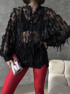 Topshow Black Punatiye Fringed Tulle Shirt #4