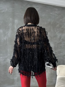 Topshow Black Punatiye Fringed Tulle Shirt #5