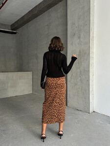 Topshow Camel Coffee Leopard Printed Wholesale Skirt #5