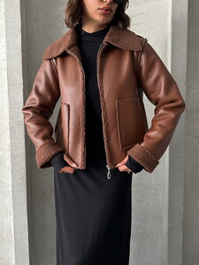 Topshow taba laminated leather zipper coat #4