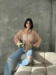 Topshow Tulle Shirt With Fringes With Stone Punatiye #2