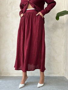 Pleated Wholesale Skirt - Claret Red | Topshow #4