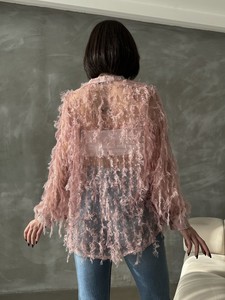 Topshow Powder Polka Dot Fringed Tulle Shirt #5