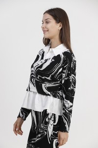 Topshow Black and White Marbled Poplin Garnished Jacquard Wholesale Blouse #4