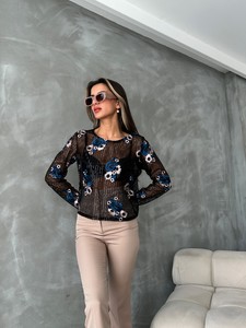 Topshow Black Blue Embroidered Wholesale Blouse #4