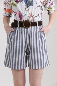 Navy blue striped belt linen shorts #2