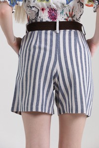 Navy blue striped belt linen shorts #5