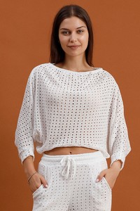 Topshow Cream Net Knitwear Wholesale Blouse #1