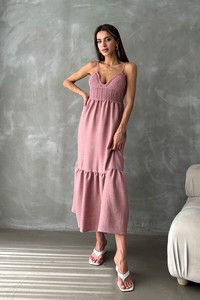 Topshow Powder Linen Strappy V-Neck Floor Length Dress #2