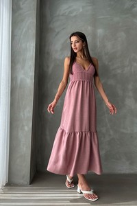 Topshow Powder Linen Strappy V-Neck Floor Length Dress #3