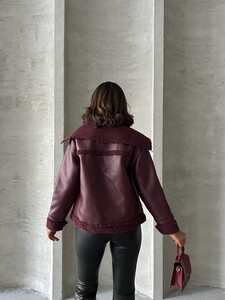 Topshow Burgundy Zippered Leather Wholesale Coat #5