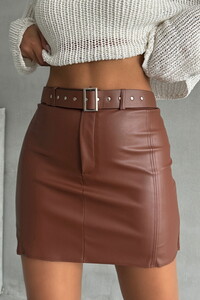 Topshow Tan Leather Belted Wholesale Skirt #1