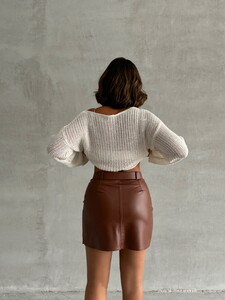 Topshow Tan Leather Belted Wholesale Skirt #5