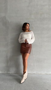 Topshow Tan Leather Belted Wholesale Skirt #4