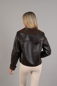 Topshow coffee laminated leather zipper coat #3