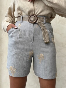 Embroidered Linen Shorts - Gray | Topshow #4